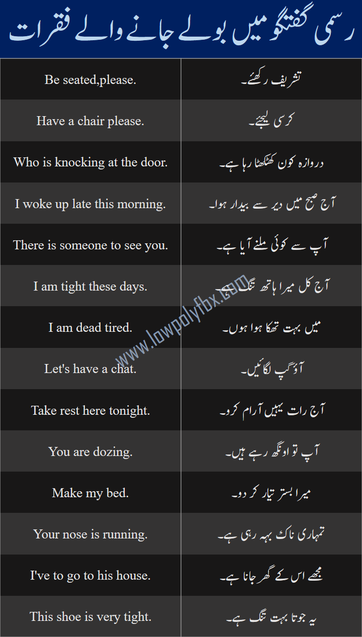 Formal Conversation sentences with urdu translation Welcome To