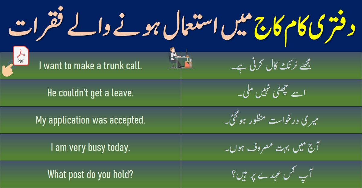 English sentences for daily use in office with urdu