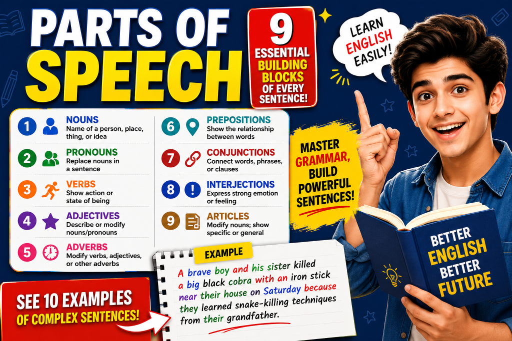9 Parts of Speech Made Easy | Learn English Grammar Fast